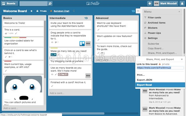Export for Trello 沟通协作工具Trello导出Excel xlsx文件的Chrome浏览器插件