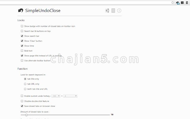 SimpleUndoClose 撤销关闭的标签页面