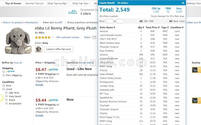 Online Seller Addon 查亚马逊库存的卖家工具插件