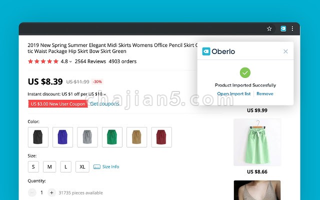 Oberlo - Aliexpress.com Product Importer一键把Aliexpress上的产品导入到我们的Shopify店铺