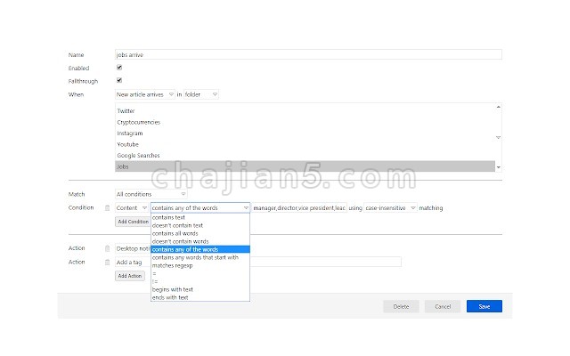 Feedbro 浏览器 RSS 阅读器 支持自动过滤规则