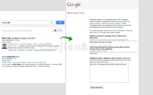 Google Webspam Report (by Google) 向谷歌举报搜索结果中的垃圾信息