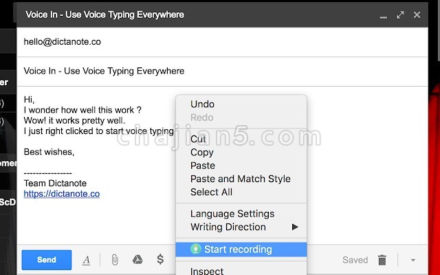 VoiceIn 在网站的文本框中使用语音识别功能