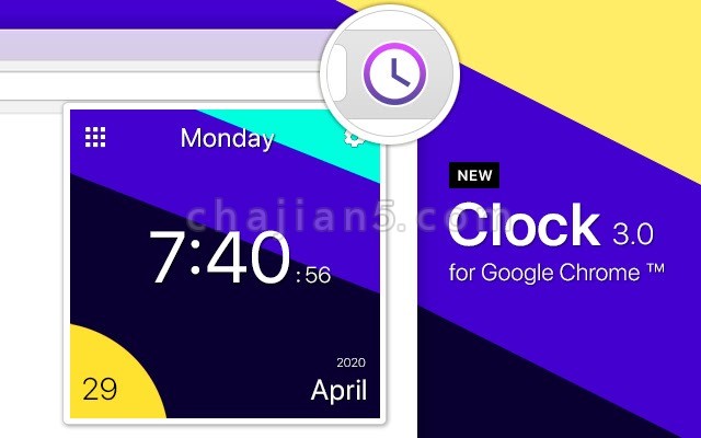 Clock for Google Chrome ™ 有现代感的谷歌浏览器数字时钟