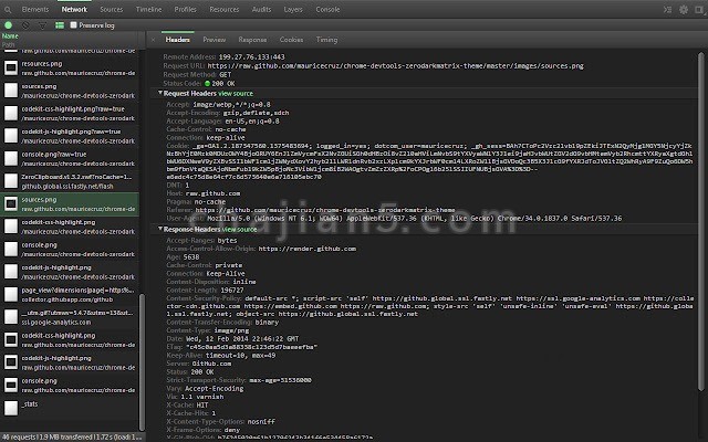 DevTools Theme: Zero Dark Matrix Chrome开发者工具栏黑色主题