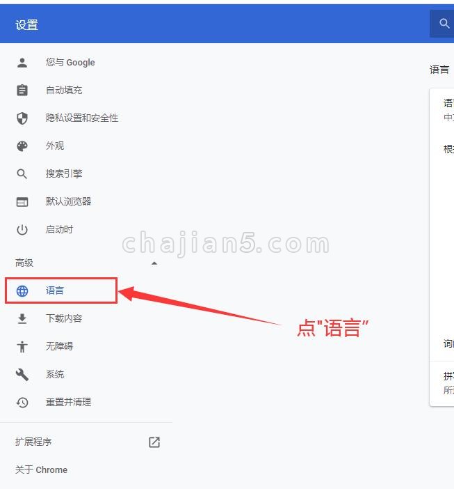 选择高级选项的语言设置
