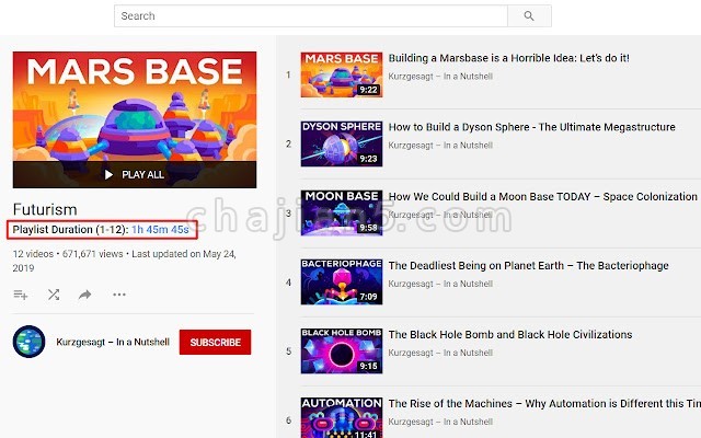 Youtube Playlist Duration Calculator用于计算播放列表中的视频总时间