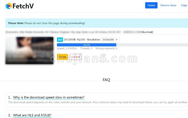 FetchV 网页视频下载器 支持HLS/m3u8/mp4/blob等格式