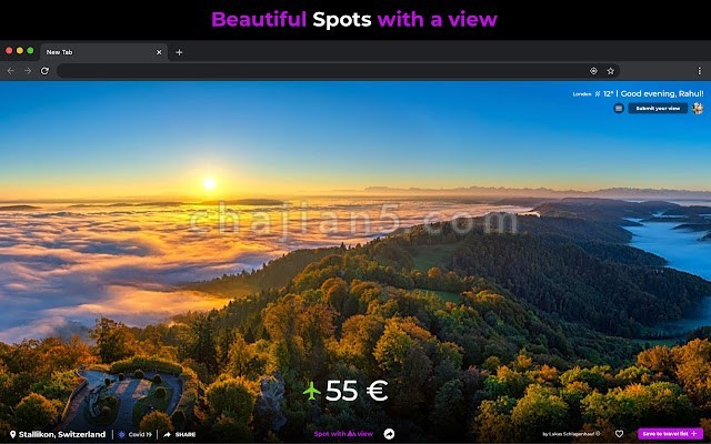 Tab with A view 每次打开新的 Chrome 标签页时换一张世界美景图