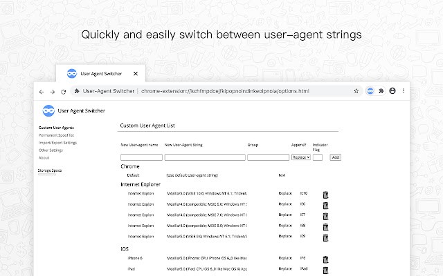 User Agent Switcher 在浏览器上切换不同的user Agent