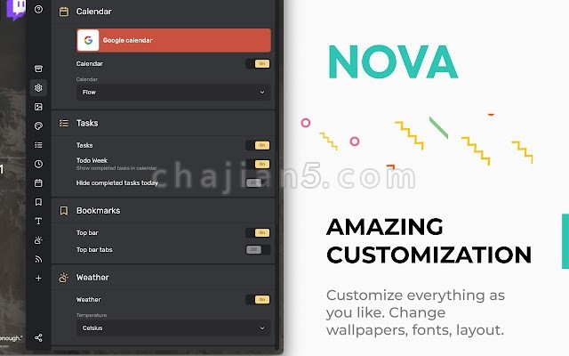 Nova New Tab 带有书签、日历、待办事项、主题、番茄钟、RSS、收音机、冥想、下载功能的新标签扩展