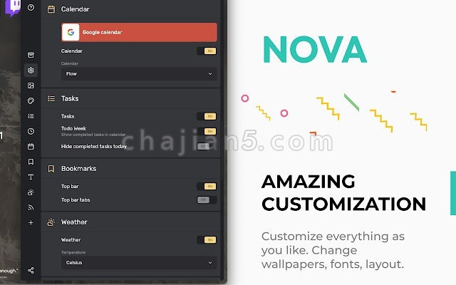 Nova New Tab 带有书签、日历、待办事项、主题、番茄钟、rss、收音机、冥想、下载功能的新标签扩展