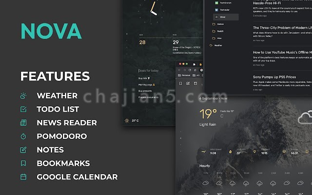 Nova New Tab 带有书签、日历、待办事项、主题、番茄钟、rss、收音机、冥想、下载功能的新标签扩展