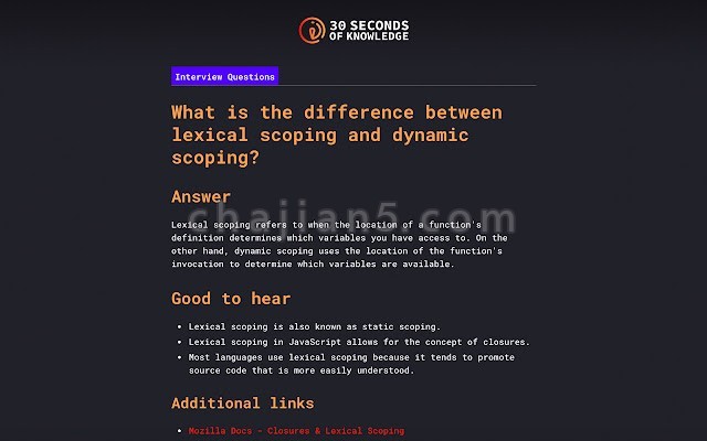30 Seconds Of Knowledge 30秒即可阅读和理解代码片段提高知识