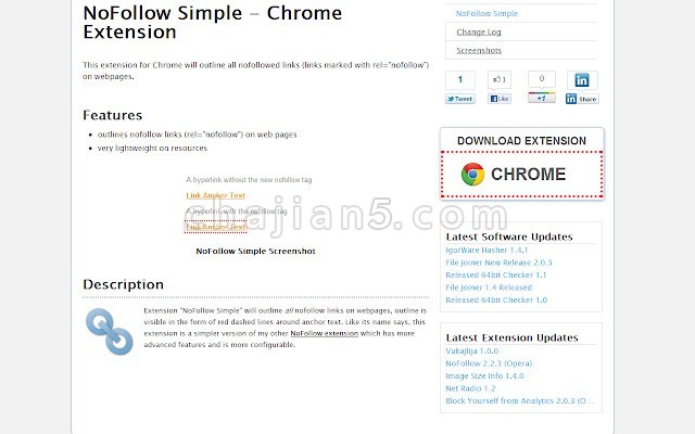 NoFollow Simple 用黄色虚线框标注网页上的nofollow文字和图片链接