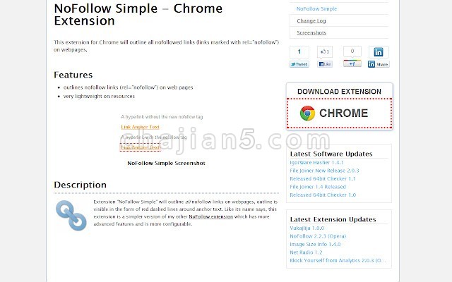 Nofollow Simple 用黄色虚线框标注网页上的nofollow文字和图片链接