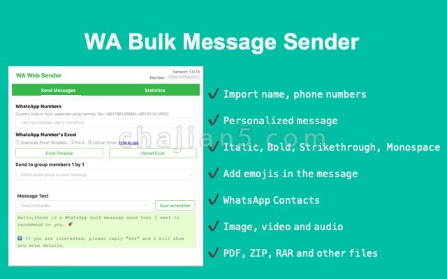 WA Bulk Message Sender v1.0.46.0（WhatsApp 消息发送助手）