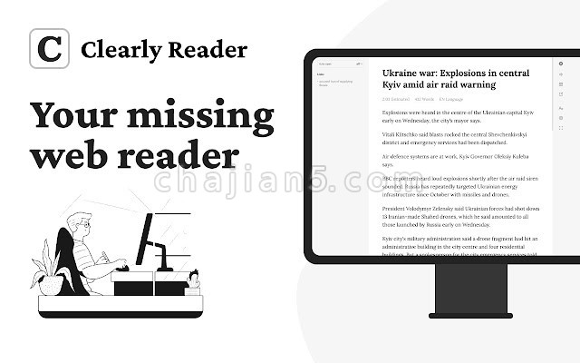 Clearly Reader 提供阅读模式，复制、翻译、语音、PDF 和 Markdown 导出