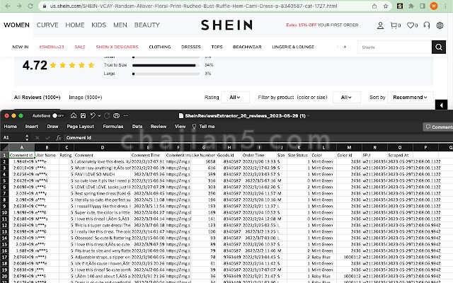 Shein Reviews Extractor 抓取希音商品评论导出为csv