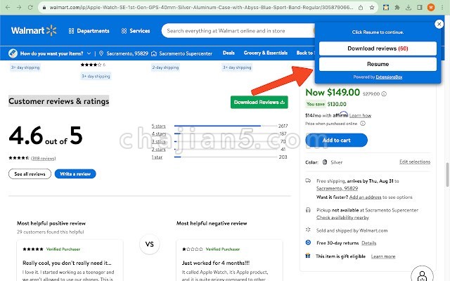 Walmart商品评论一键导出CSV v1.0.1（做跨境电商运营数据分析的好工具）