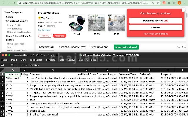 AliExpress Reviews Extractor 速卖通商品评论一键导出为CSV文件