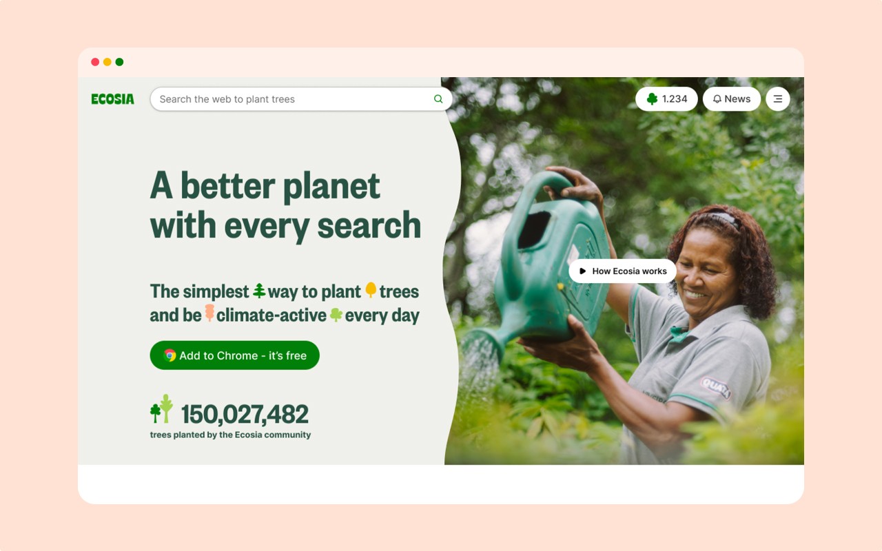Ecosia 在搜索引擎中进行搜索来支持植树项目
