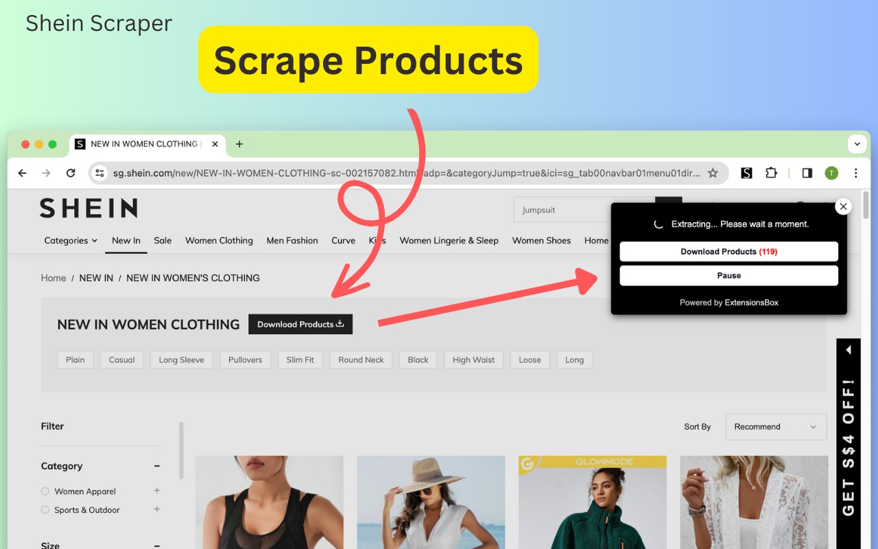 Shein Scraper 以 Csv 格式轻松快速地导出希音商品列表的shein 爬虫