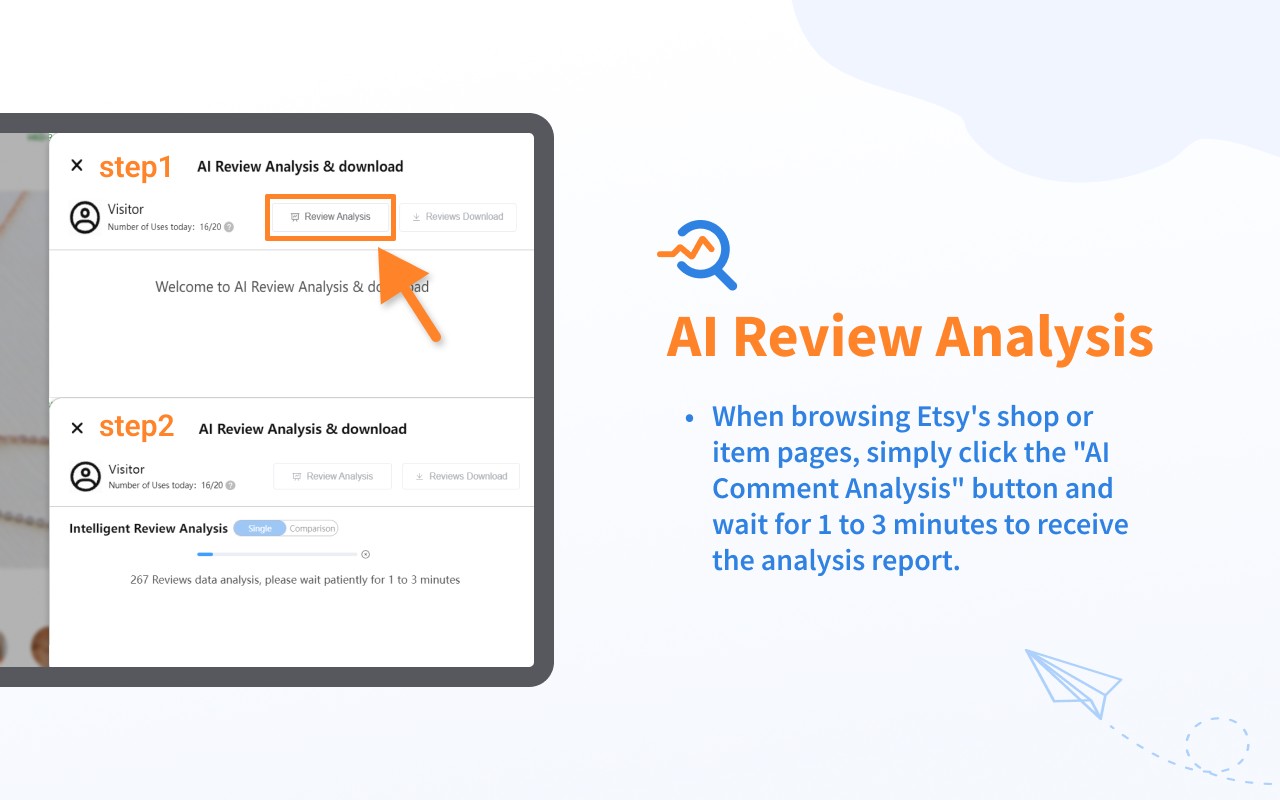 Etsy™ Ai Review Analysis & Download 款专为etsy卖家打造的etsy评论分析及下载工具