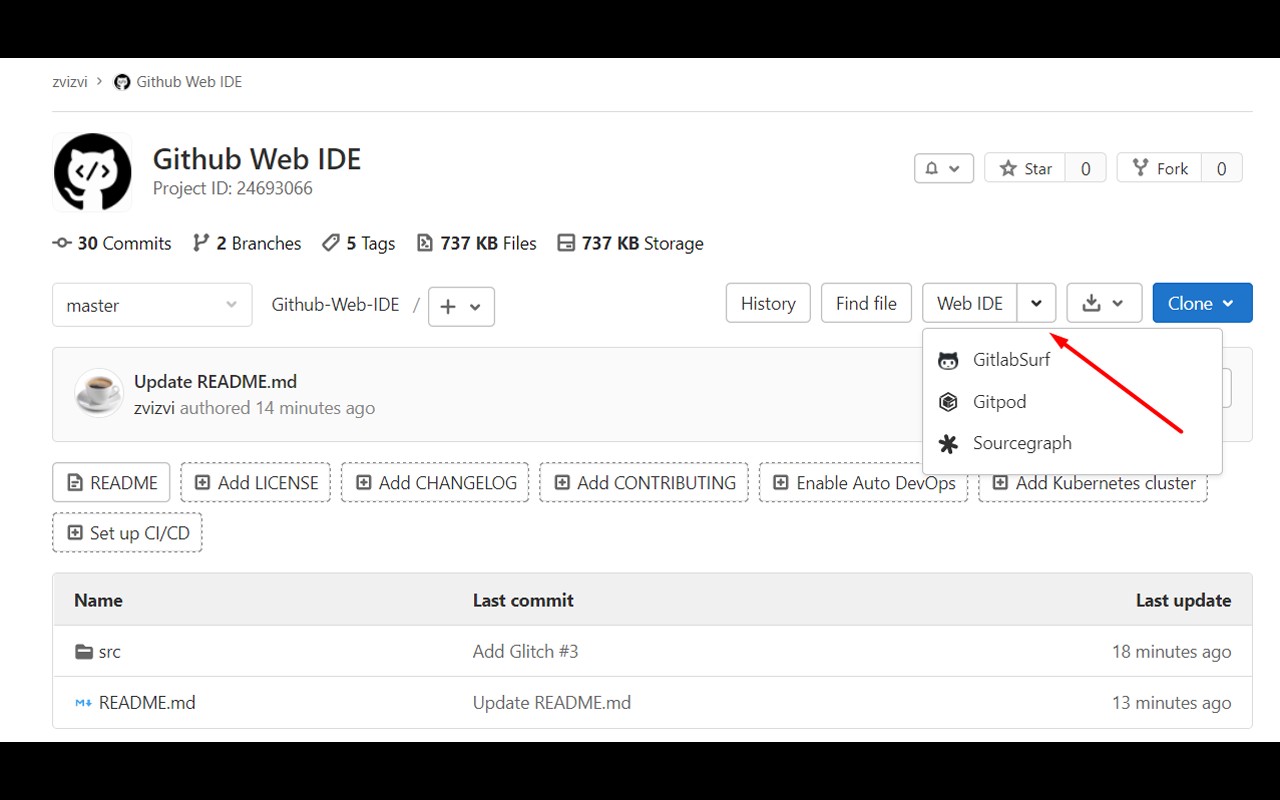 Github Web Ide 很nice的github辅助插件