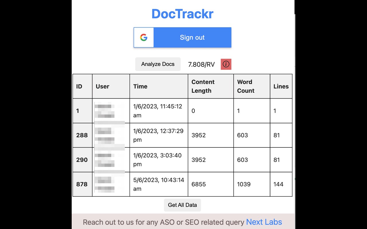 DocTrackr 跟踪和分析Google™文档的修订历史